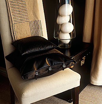 奢靡,接触,黑色,皮坐垫,椅子,客厅