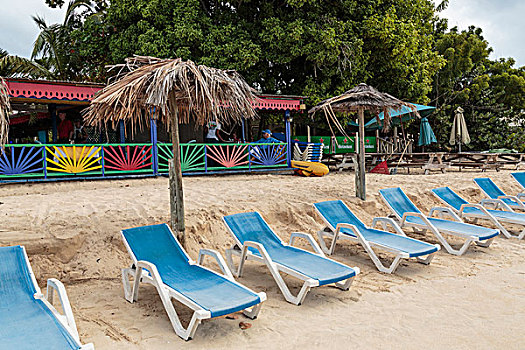 加勒比,安圭拉,休闲椅,正面,海边,餐馆