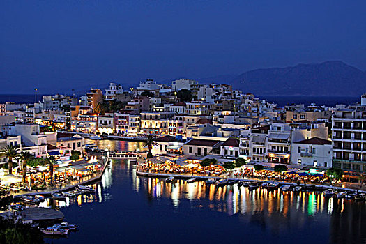 蓝色,钟点,港口,阿基亚斯尼古拉斯,克里特岛,希腊,欧洲