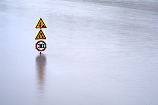 交通标志,出现,赛纳河,洪水