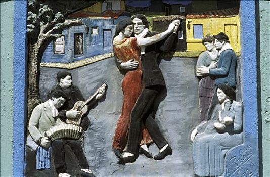 阿根廷,布宜诺斯艾利斯,浅浮雕,展示,音乐人,探戈,舞者