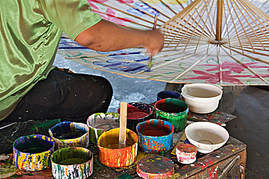 艺术家,颜料,装饰,伞,制作,中心,户外,清迈,泰国