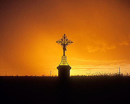 剪影,耶稣十字架,橙色天空
