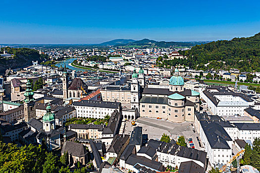 风景,霍亨萨尔斯堡城堡,历史,中心,世界遗产,萨尔茨堡大教堂,正面,萨尔茨堡,萨尔茨堡州,奥地利,欧洲