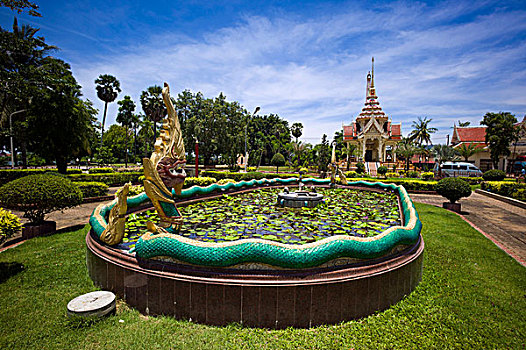 喷泉,蛇,塔,查隆寺,庙宇,禁止,普吉岛,泰国,亚洲