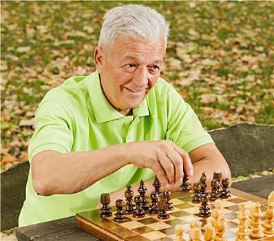 老人,玩,下棋,公园