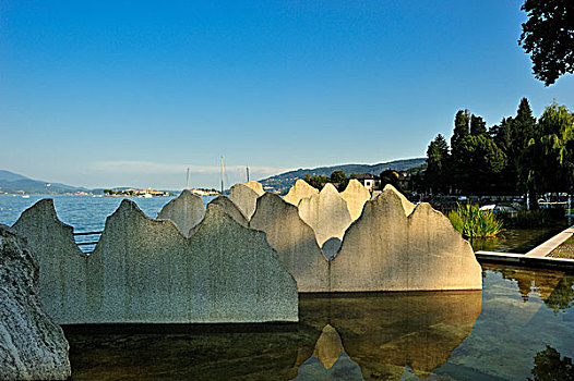 喷泉,雕塑,饿,湖,岛屿,贝伟诺,马焦雷湖,意大利,欧洲