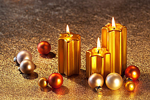 燃烧,金色,蜡烛,小玩意,圣诞树
