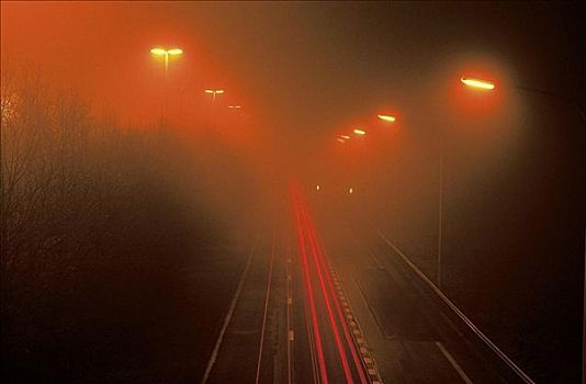 雾,夜晚,公路,汽车,意外,危险,道路