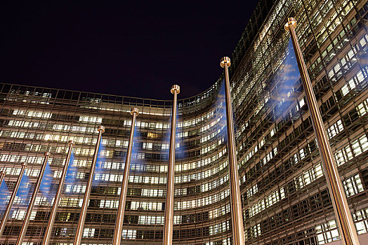 欧洲,旗帜,正面,建筑,座椅,夜景,布鲁塞尔,比利时