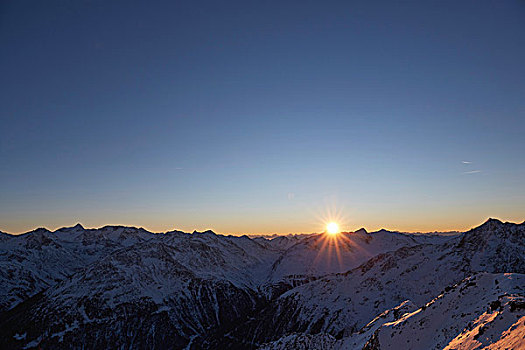 俯视图,日落,上方,积雪,山,提洛尔,奥地利