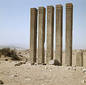 五个,柱子,安静,站立,场所,庙宇,靠近,古城,马里卜