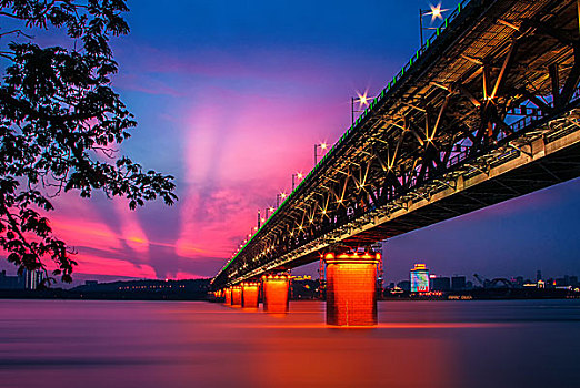 武汉城市夜景长江大桥
