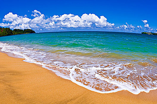 空,海滩,蓝色,水,湾,岛屿,考艾岛,夏威夷
