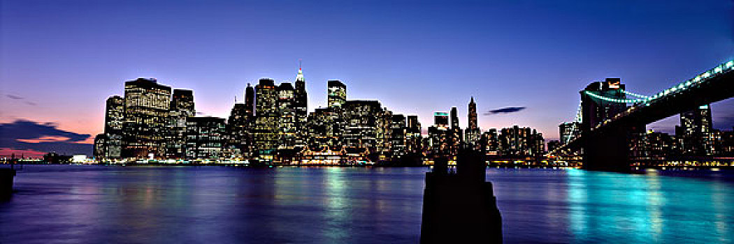 下曼哈顿,布鲁克林大桥,光亮,黄昏