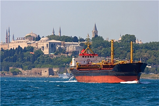 货船,宫殿,天际线,伊斯坦布尔,土耳其