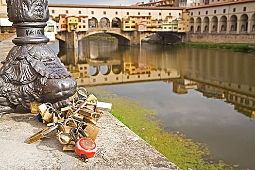 意大利,佛罗伦萨,喜爱,锁,反射,阿尔诺河