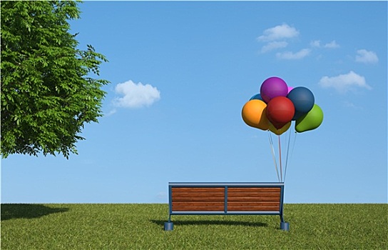 长椅,彩色,气球