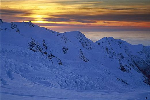 冰河,日落,冬天,西区国家公园,南阿尔卑斯山,新西兰