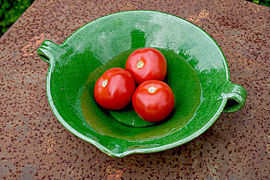 西红柿,绿色,碗,生锈,花园桌
