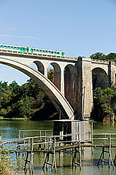 河,列车,铁路,高架桥,布列塔尼半岛,法国