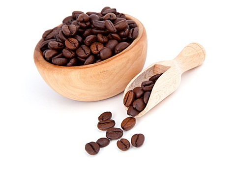咖啡豆,木勺,隔绝,白色背景,背景