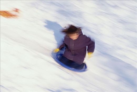 女孩,雪橇运动,下坡,动感,明尼苏达