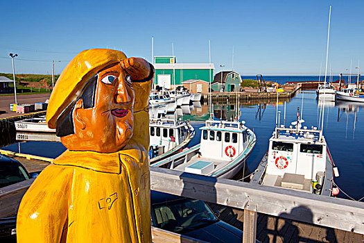 木质,雕刻,捕鱼者,渔船,捆绑,码头,水塘,爱德华王子岛,加拿大