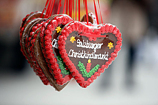 心形姜饼,圣诞节,市场,大教堂,纪念品,老城,萨尔茨堡,奥地利,欧洲