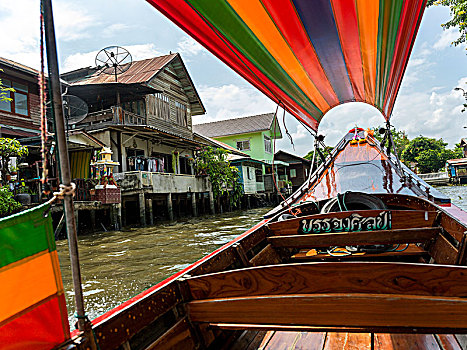 船,河,彩色,遮盖,房子,海岸线,曼谷,泰国