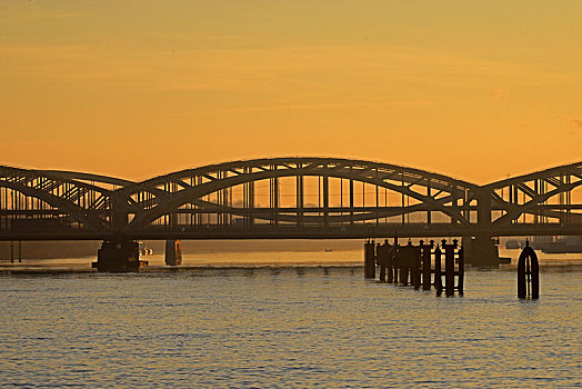 桥,钢铁,上方,日落,汉堡市,德国,欧洲