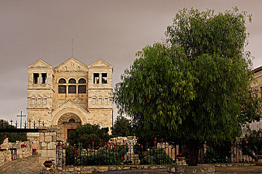 建筑,圣芳济修会,教堂,山,山谷,加利利地区,以色列