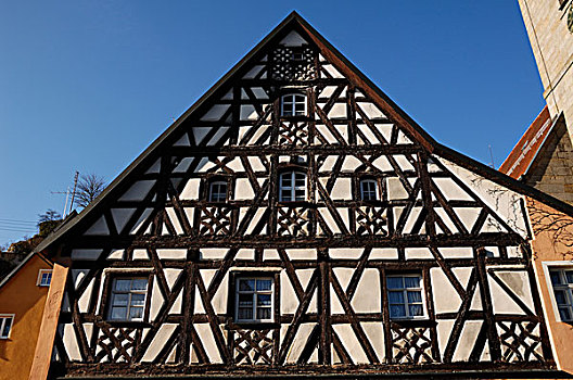 山墙,中世纪,半木结构房屋,主要街道,上弗兰科尼亚,巴伐利亚,德国,欧洲