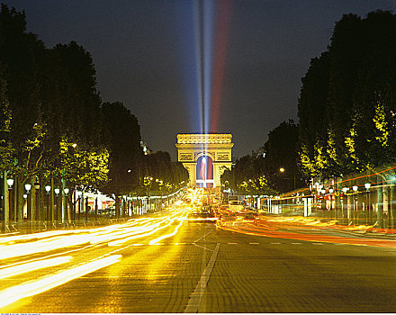 拱形,香榭丽舍大街,夜晚,巴黎,法国
