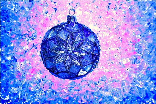 圣诞节,蓝色,玻璃球,上方,冰,粉色