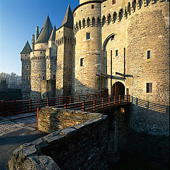 城堡,开合式吊桥,布列塔尼半岛,法国