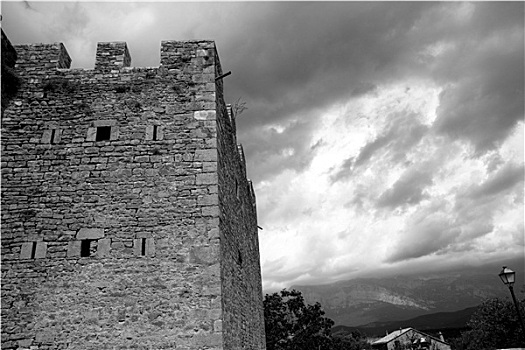 城堡,堡垒,墙壁,乡村,阿拉贡,比利牛斯山脉