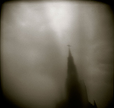 哥特式,大教堂,浓厚,雾气,黃昏