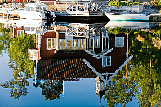 反射,房子,水,瑞典