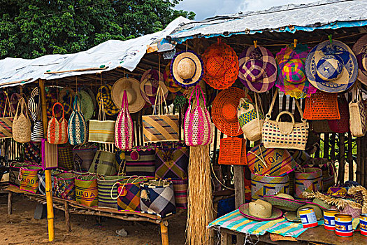 帽子,篮子,市场货摊,马鲁安采特拉,马达加斯加,非洲