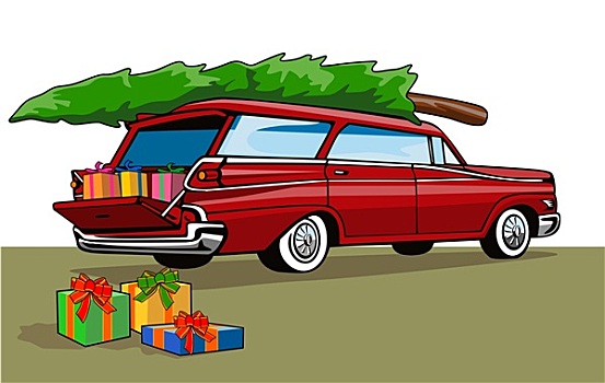 红色,汽车,旅行车,圣诞节
