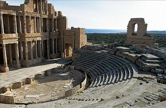 古老,罗马,遗址,剧院,利比亚,非洲,发掘场