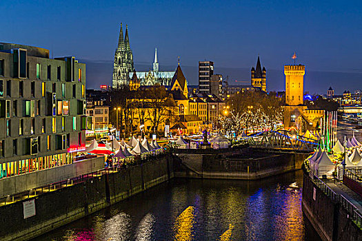 俯视图,黄昏,光亮,圣诞市场,巧克力,博物馆,科隆,教堂,背景,德国