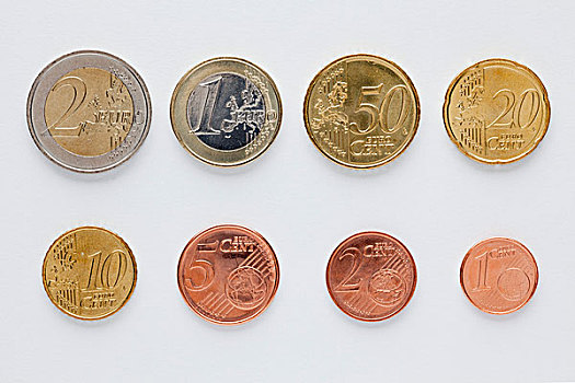 欧元硬币,放置,数字,顺序,正面
