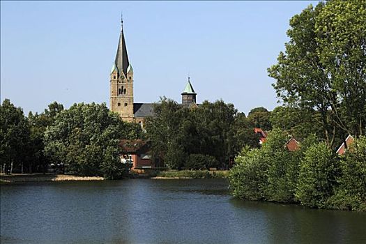 湖,尖顶,圣尼古拉斯教堂,德国