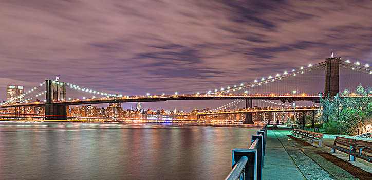 夜景,曼哈顿,布鲁克林大桥