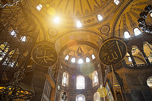 仰视,球形,天花板,圣索菲亚教堂,教堂,伊斯坦布尔,土耳其