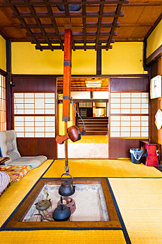 日本,壁炉,客厅,室内