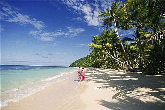 两个人,站立,海滩,斐济