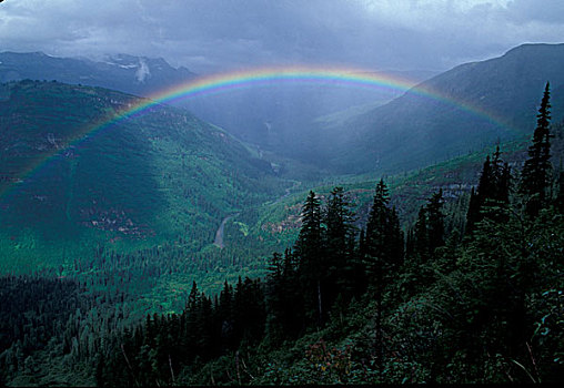 美国,蒙大拿,冰川国家公园,夏天,彩虹,太阳,道路